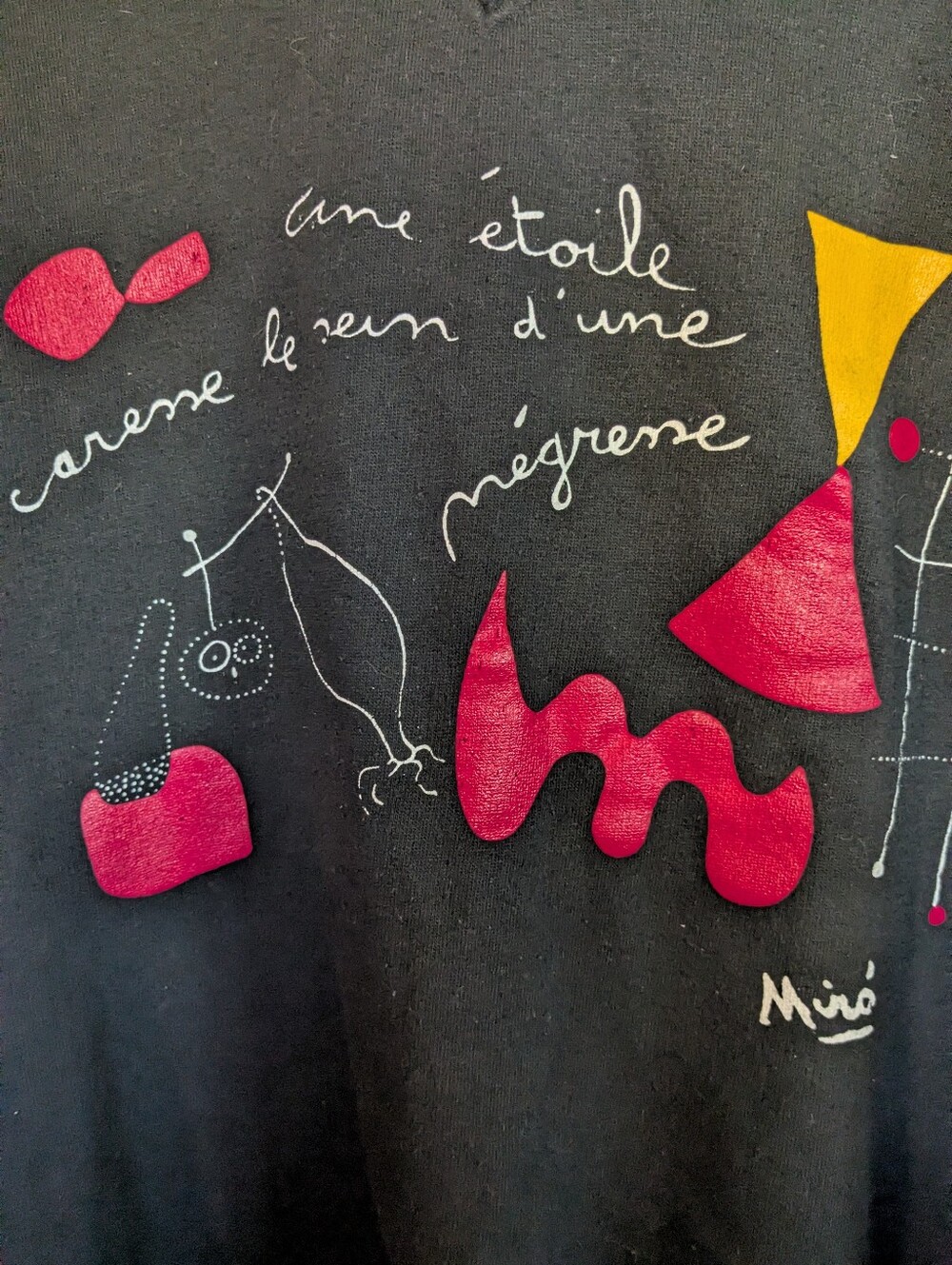 Vintage 90s Joan Miro Artist Abstract Art Graphic Collared Sweatshirt Black L XL - Picture 3 of 5